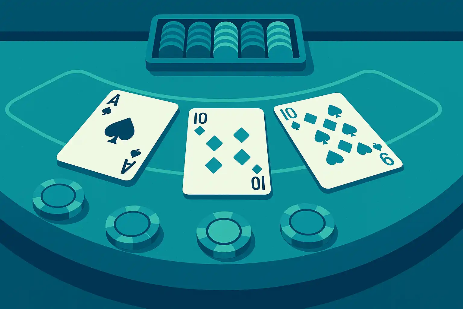 Stół do blackjacka z kartami i żetonami